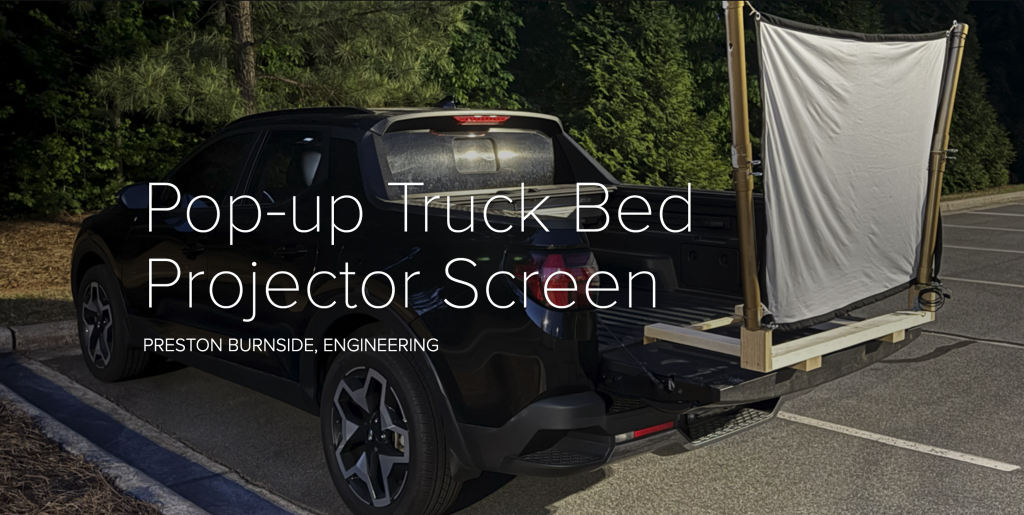 A projector attached to a truck bed